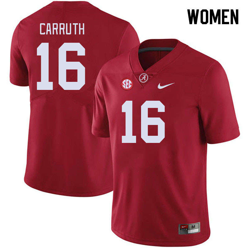 Women #16 Cade Carruth Alabama Crimson Tide College Footabll Jerseys Stitched-Crimson